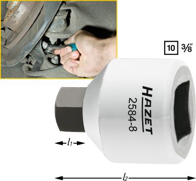 HAZET Bremssattel-Schraubendreher-Steckschlüsseleinsatz 2584-8   3/8"   Innen-Sechskant Profil   Schlüsselweite: 8   Gesamtlänge: 24 mm