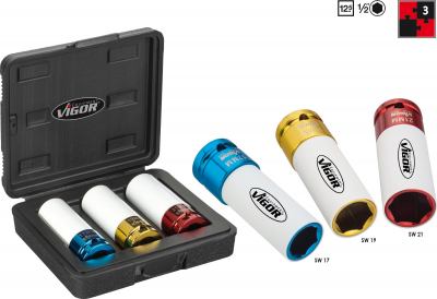 VIGOR V2522 Schlagschrauber-Steckschlüssel-Satz, 3teilig 17,19,21 mm