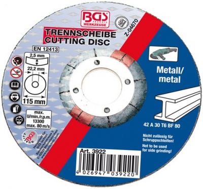 Trennscheibe für Metall 115 x 2,5 mm, Typ 42  BGS-3922 PRO+