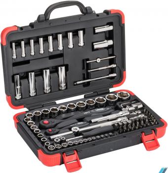 VIGOR Socket set V1706N ∙ Square, hollow 6.3 mm (1/4 inch), Square, hollow 12.5 mm (1/2 inch) ∙ Outside hexagon profile, Inside TORX® profile, Cross recess profile PH, Slot profile, Pozidriv profile PZ, Inside hexagon profile ∙ - ∙ Number of tools: 94